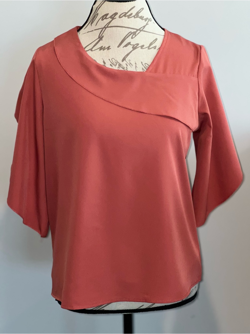 Women's Coral Draped Neck Blouse
